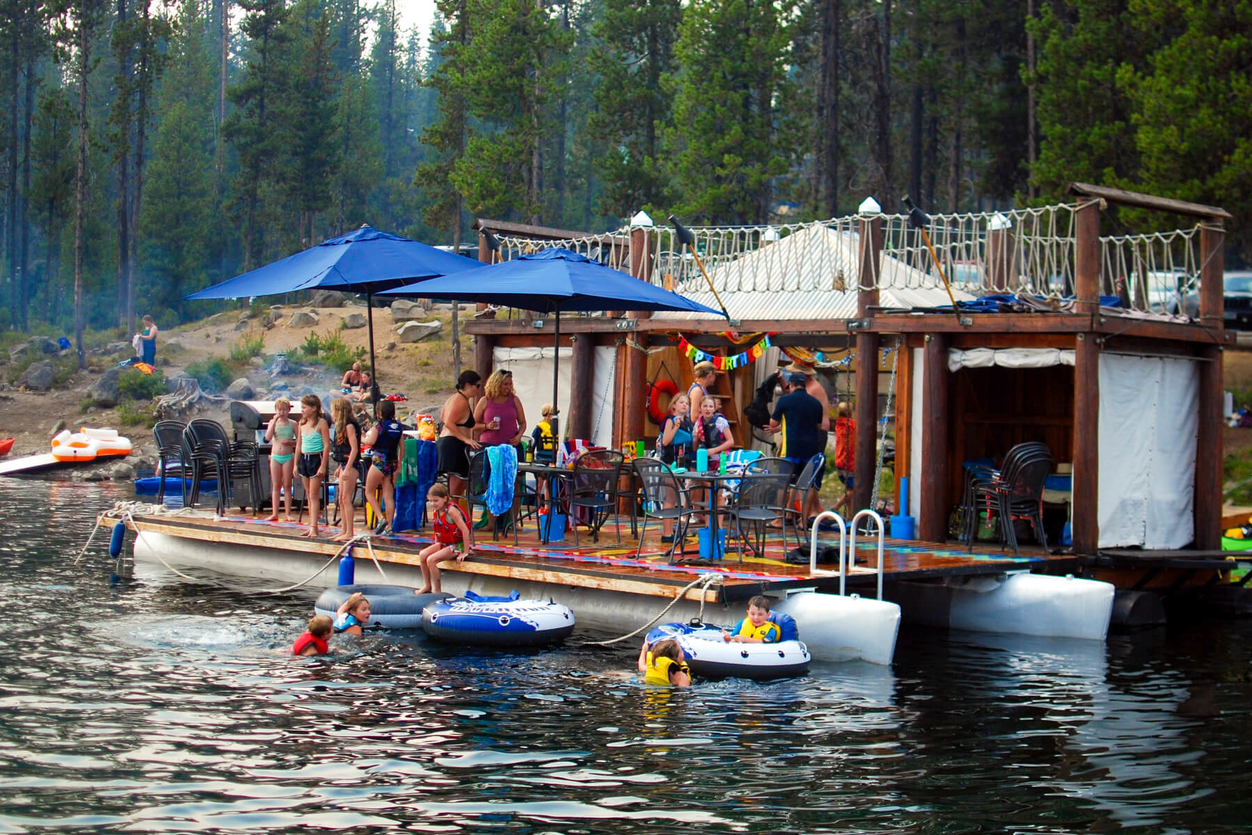 guests enjoying a birthday party at Elk Lake Resort's Day Dock